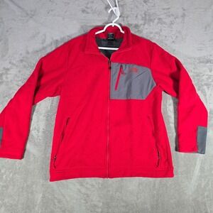 The North Face‎ Fleece Jacket Full Zip Pockets Red Gray Accents Mens Large